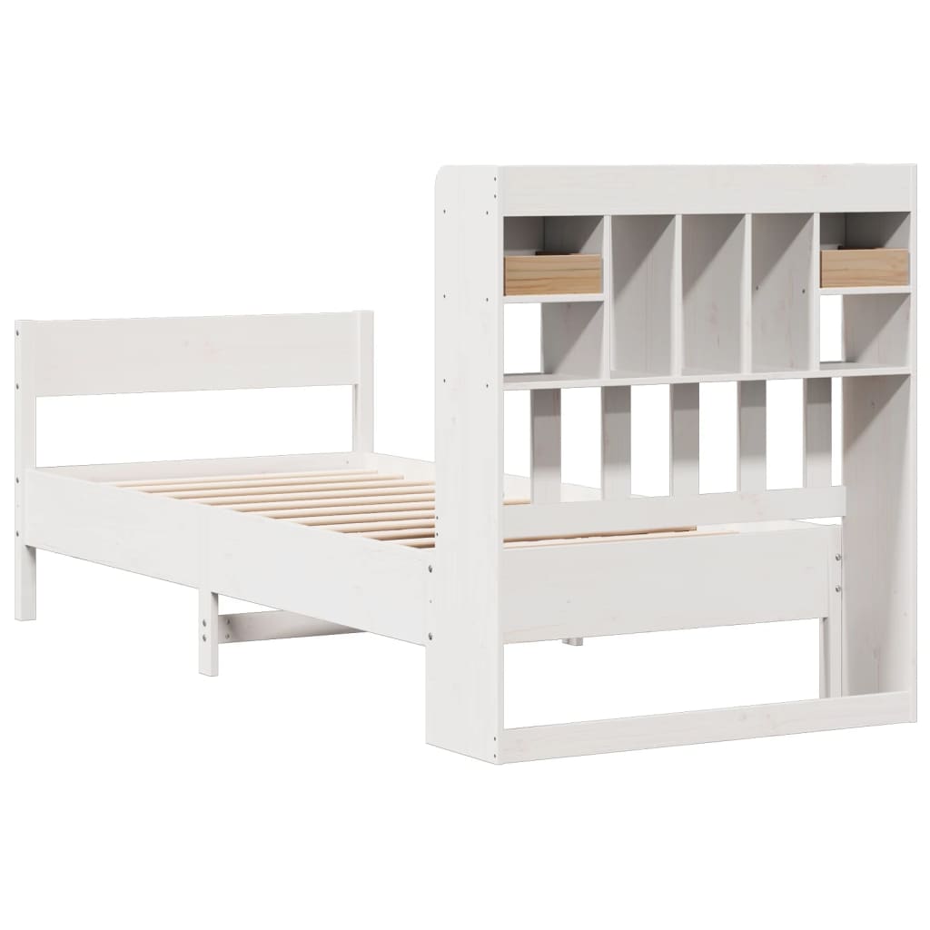 Seng med bokhylle uten madrass hvit 90x190 cm heltre furu