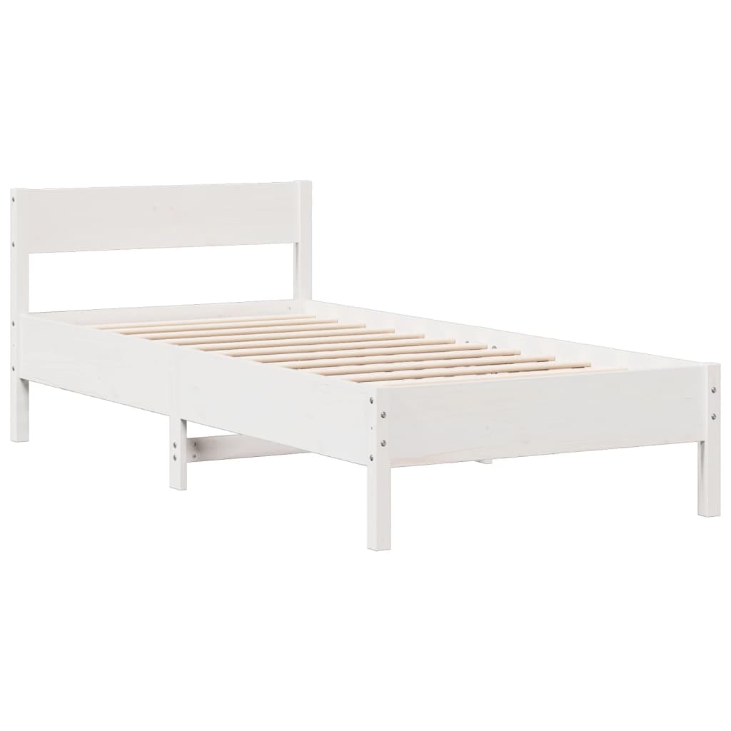 Seng med bokhylle uten madrass hvit 90x190 cm heltre furu