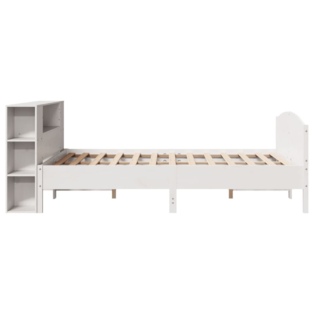 Seng med bokhylle uten madrass hvit 150x200 cm heltre furu