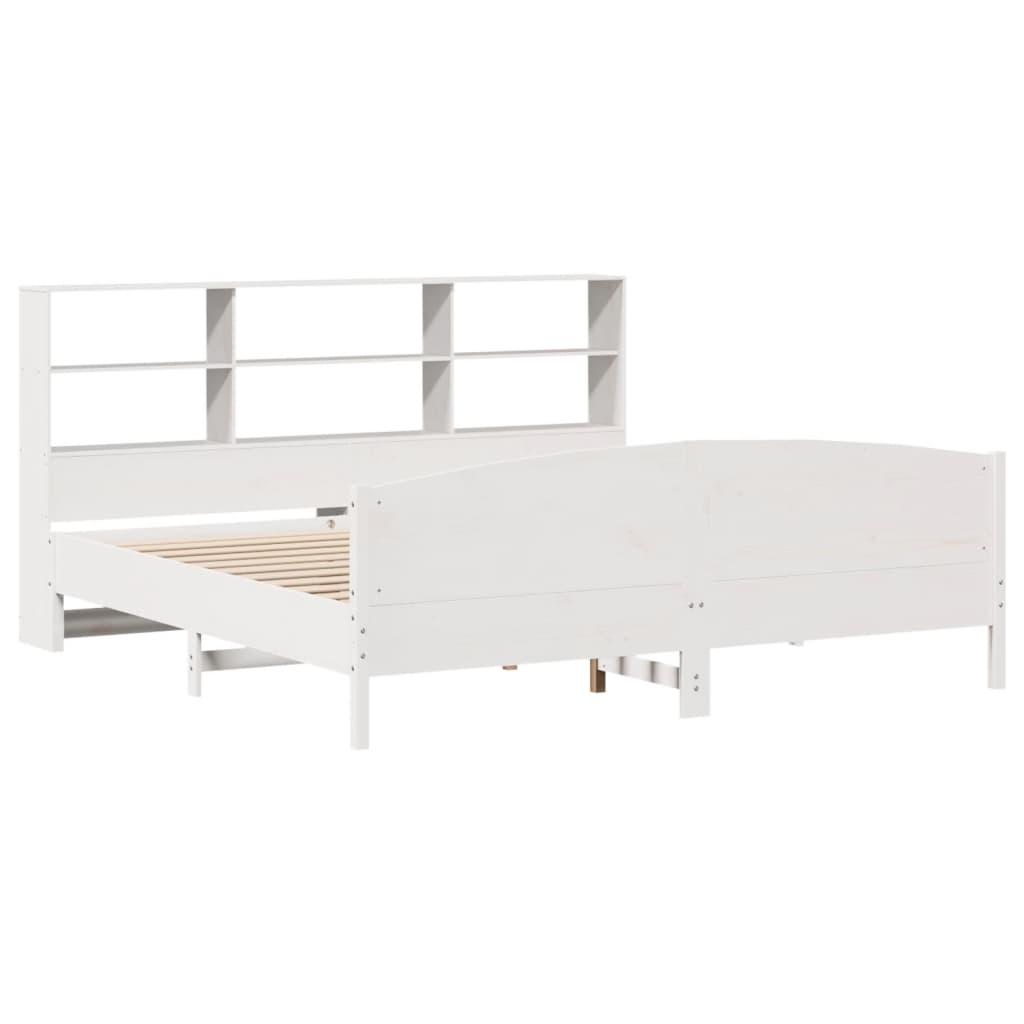 Seng med bokhylle uten madrass hvit 180x200 cm heltre furu