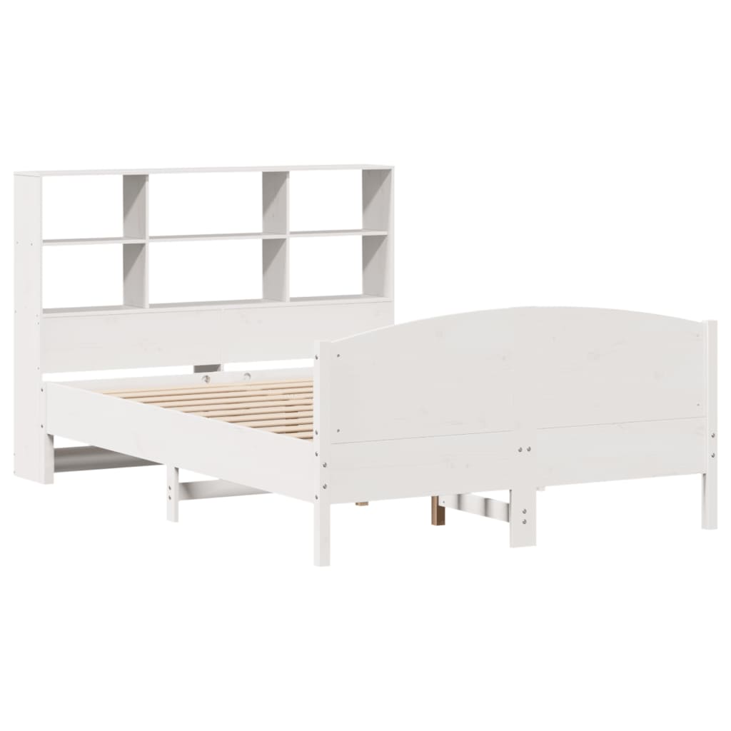 Seng med bokhylle uten madrass hvit 160x200 cm heltre furu