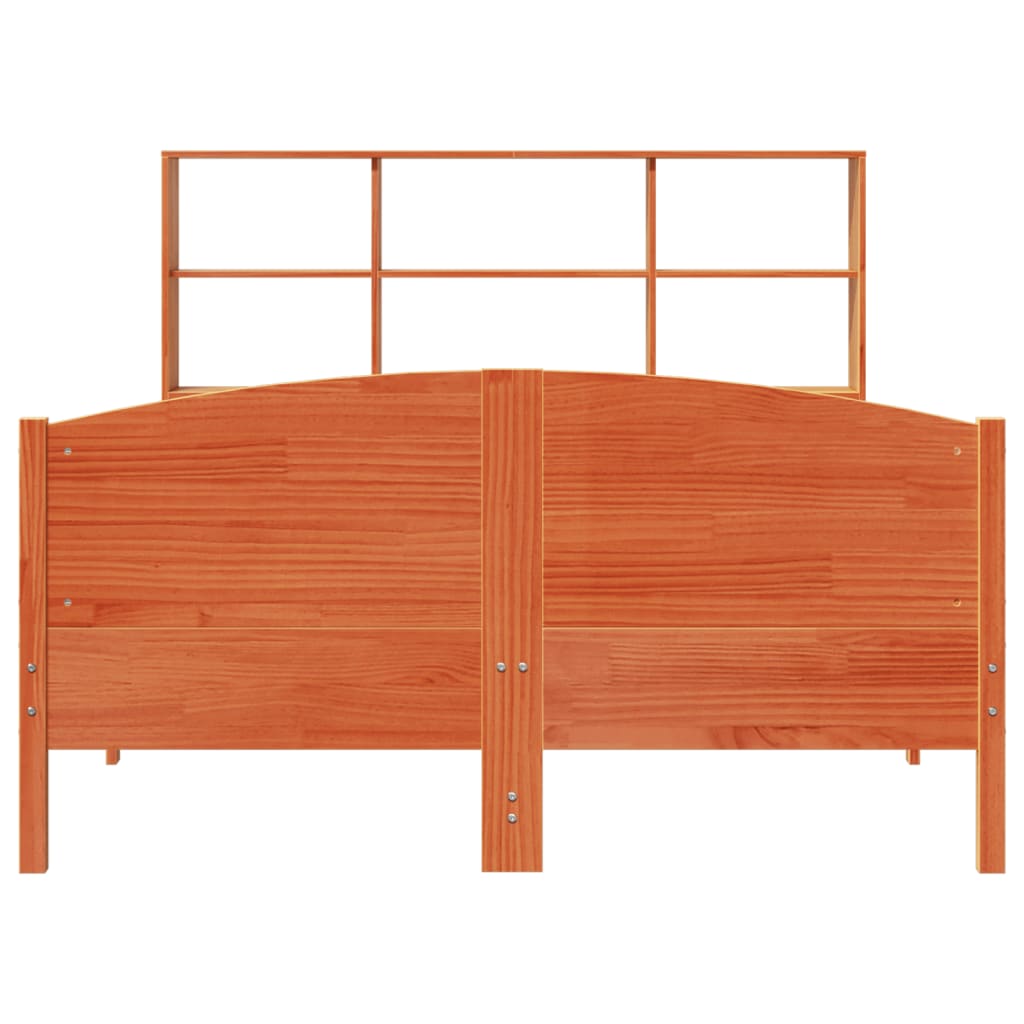 Seng med bokhylle uten madrass voksbrun 160x200 cm heltre furu