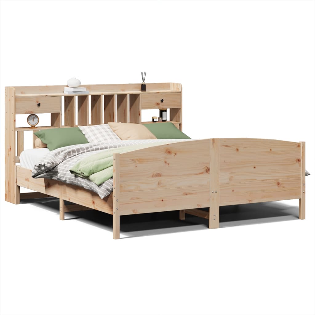 Seng med bokhylle uten madrass 180x200 cm heltre furu