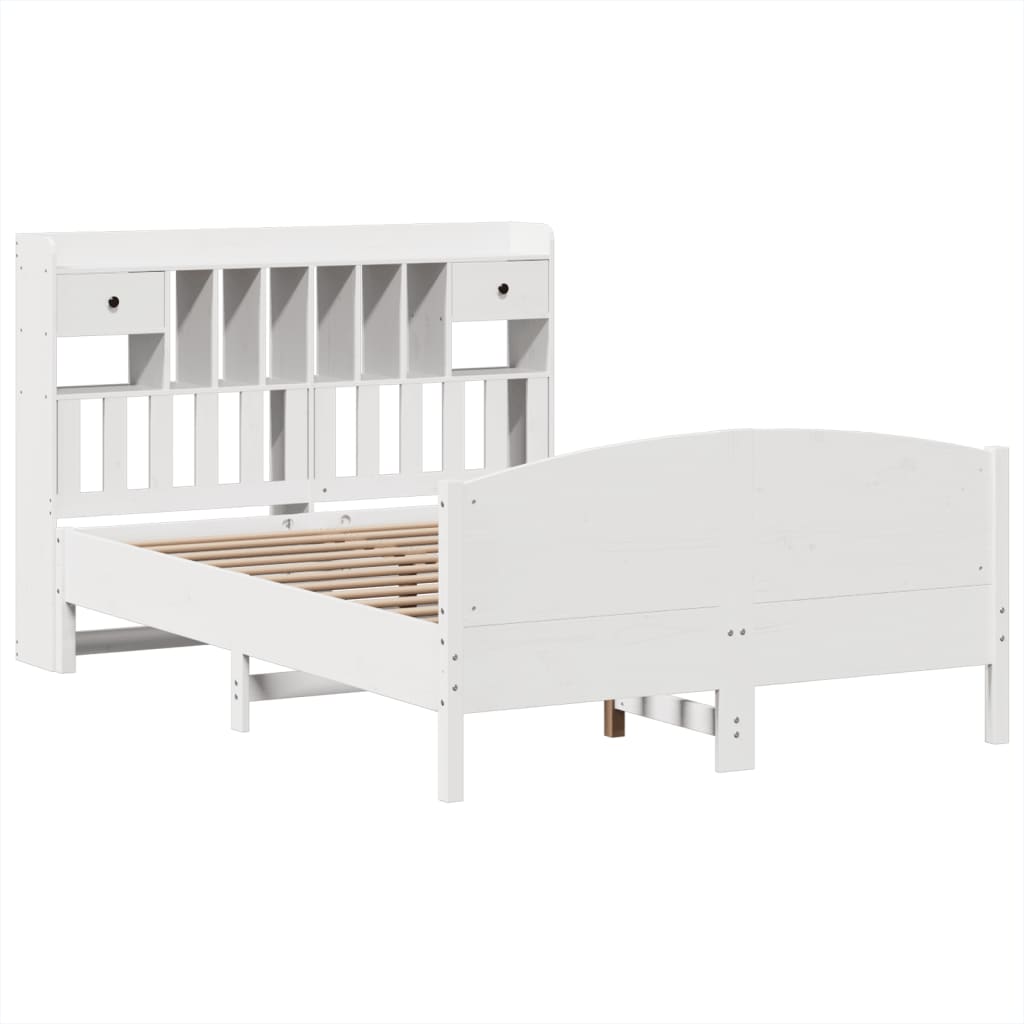 Seng med bokhylle uten madrass hvit 150x200 cm heltre furu