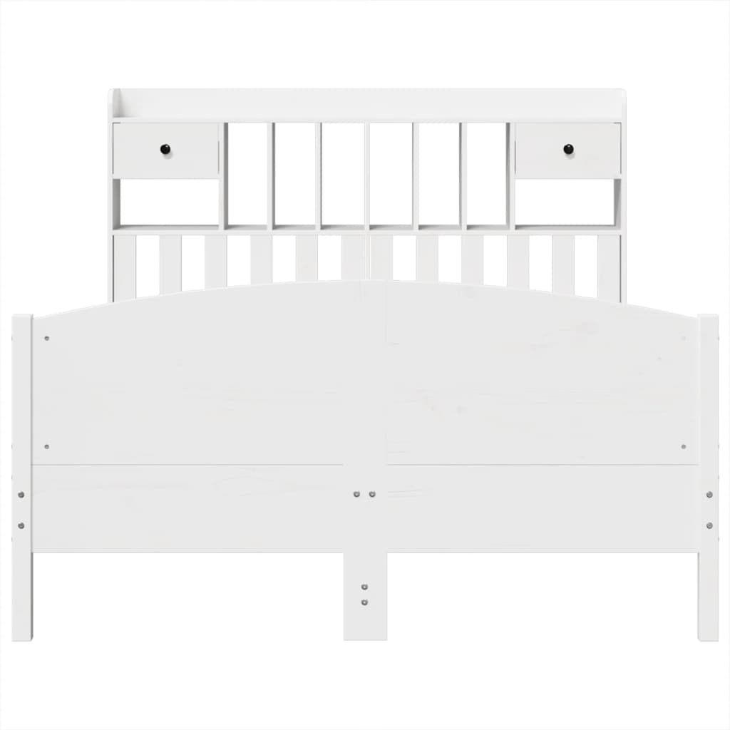 Seng med bokhylle uten madrass hvit 150x200 cm heltre furu
