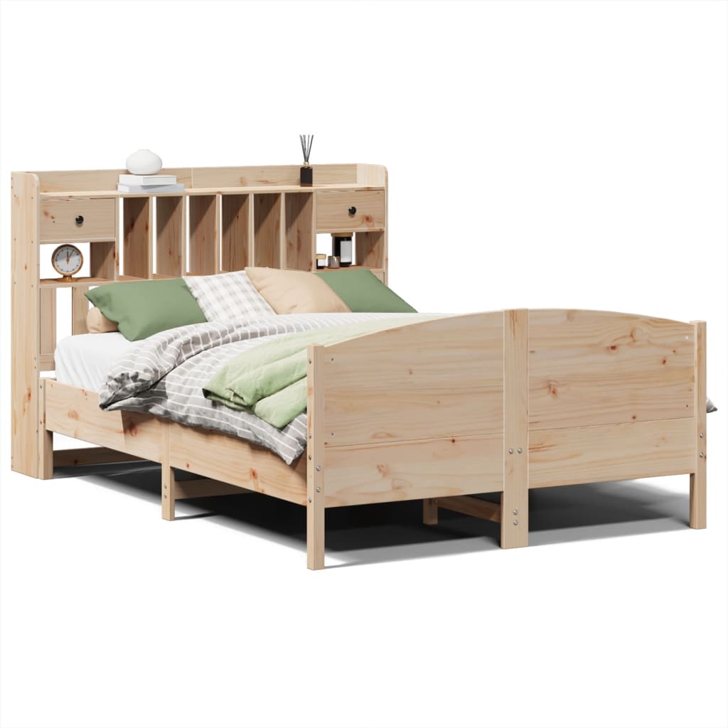 Seng med bokhylle uten madrass 140x200 cm heltre furu