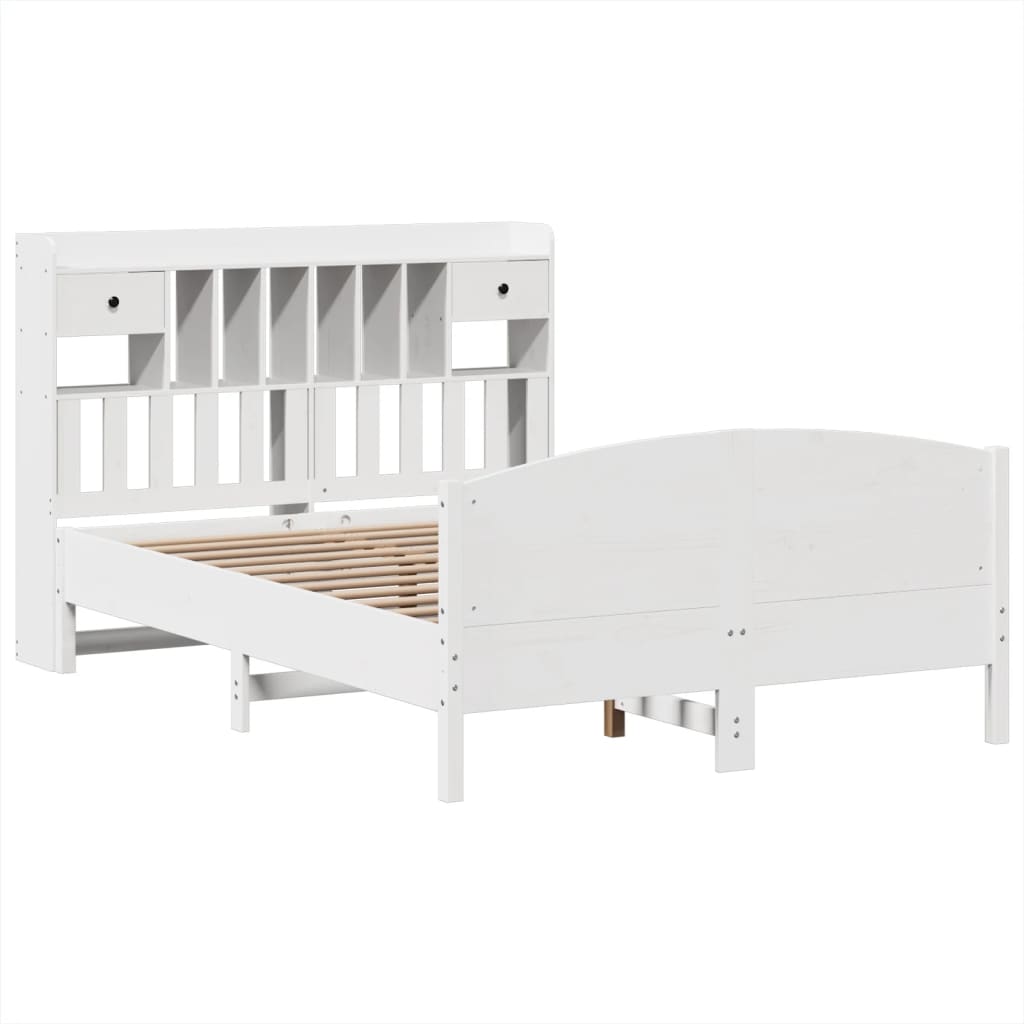 Seng med bokhylle uten madrass hvit 140x200 cm heltre furu