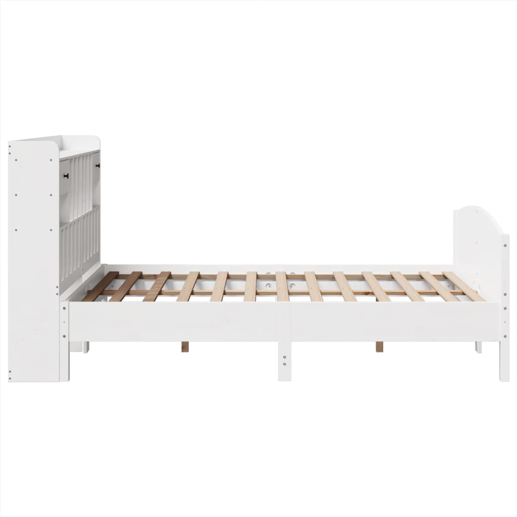 Seng med bokhylle uten madrass hvit 140x200 cm heltre furu