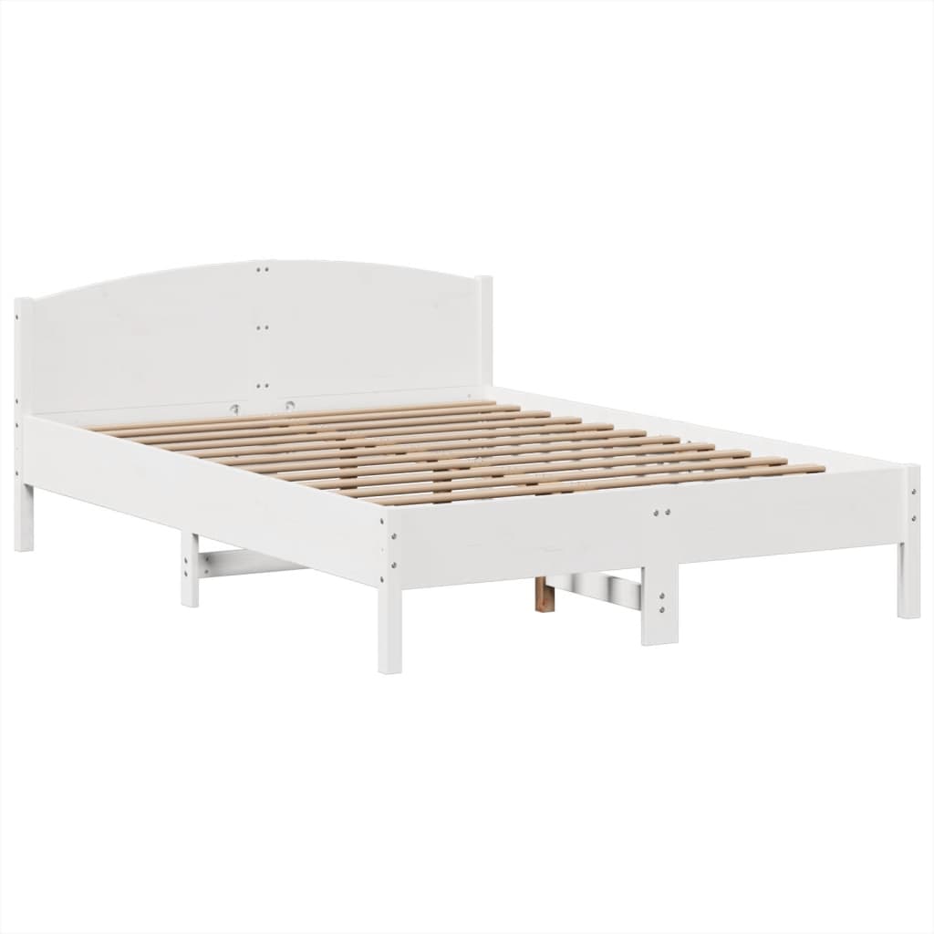 Seng med bokhylle uten madrass hvit 140x200 cm heltre furu