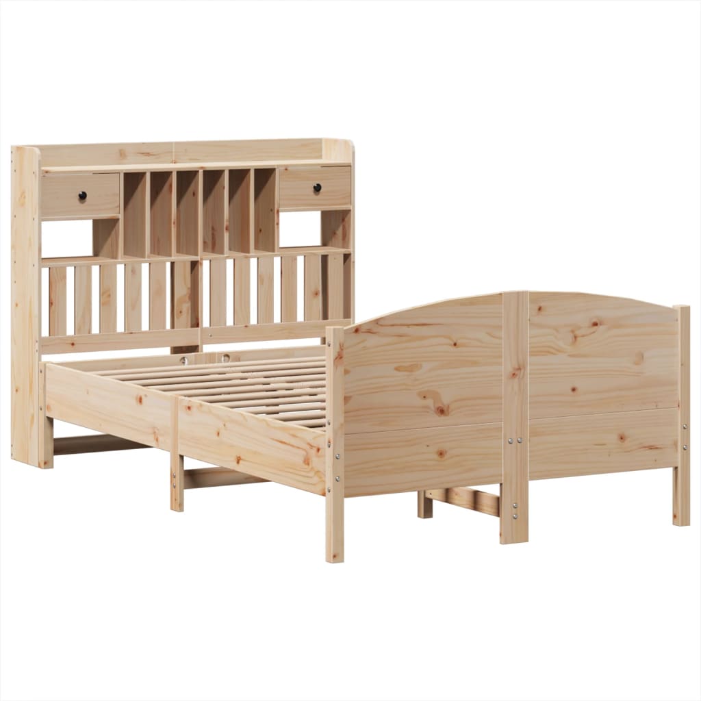 Seng med bokhylle uten madrass 135x190 cm heltre furu