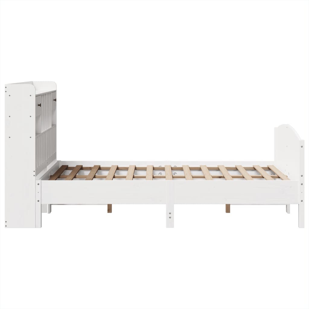Seng med bokhylle uten madrass hvit 135x190 cm heltre furu