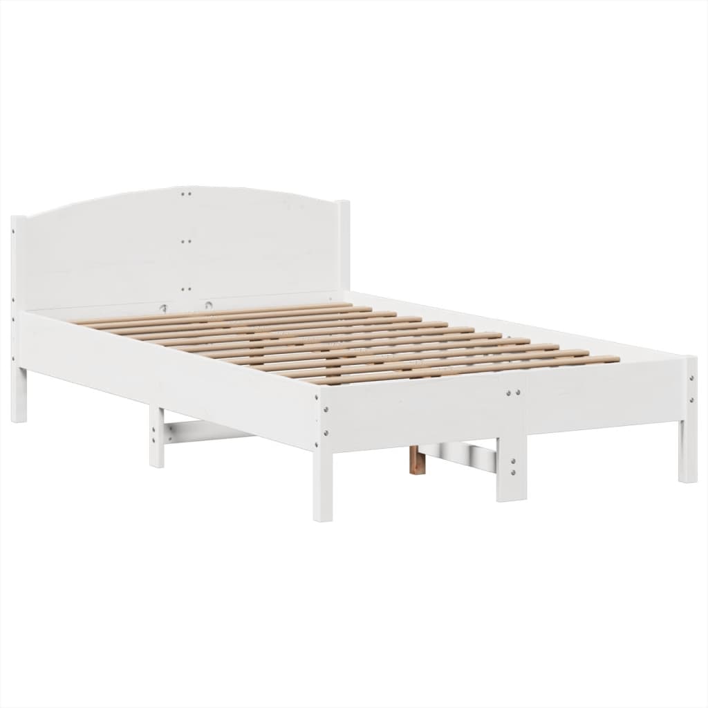 Seng med bokhylle uten madrass hvit 135x190 cm heltre furu