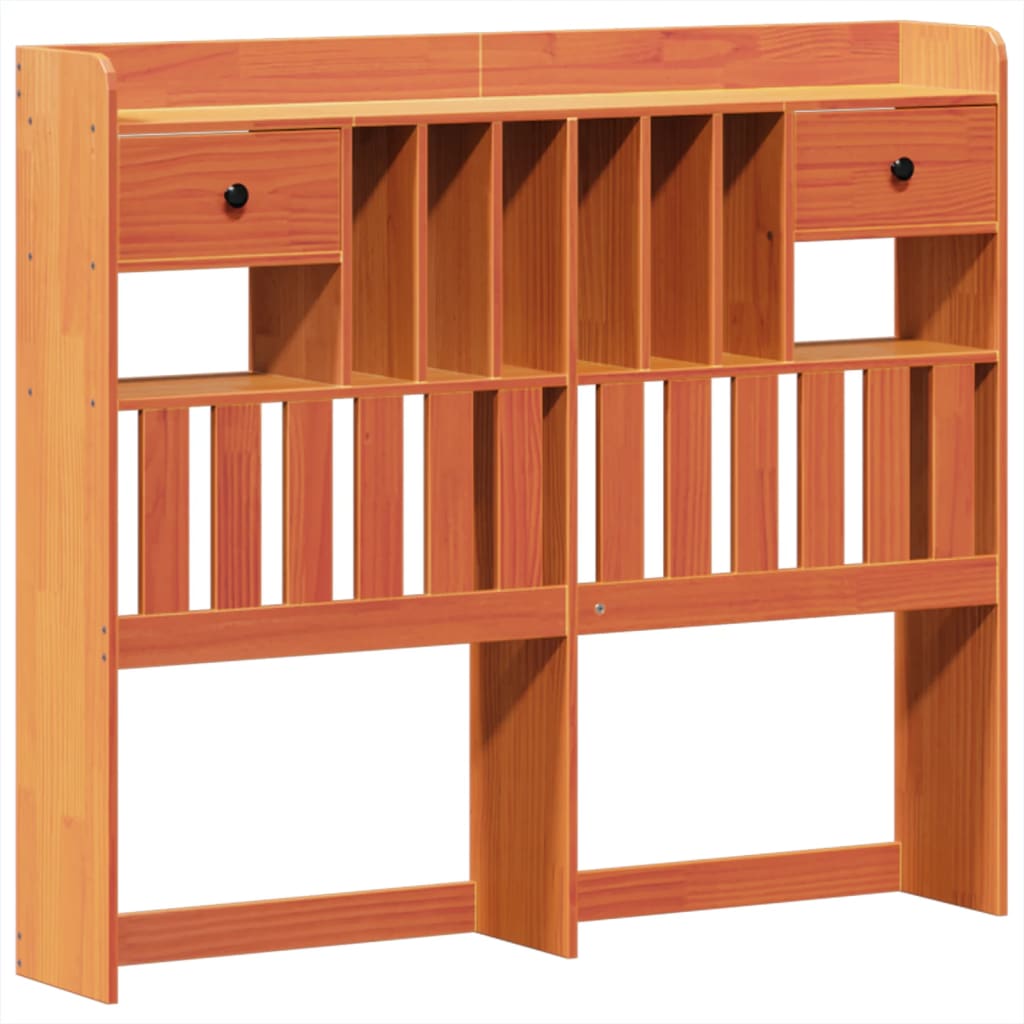 Seng med bokhylle uten madrass voksbrun 135x190 cm heltre furu