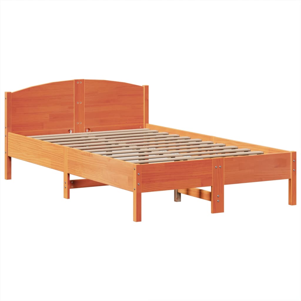 Seng med bokhylle uten madrass voksbrun 135x190 cm heltre furu