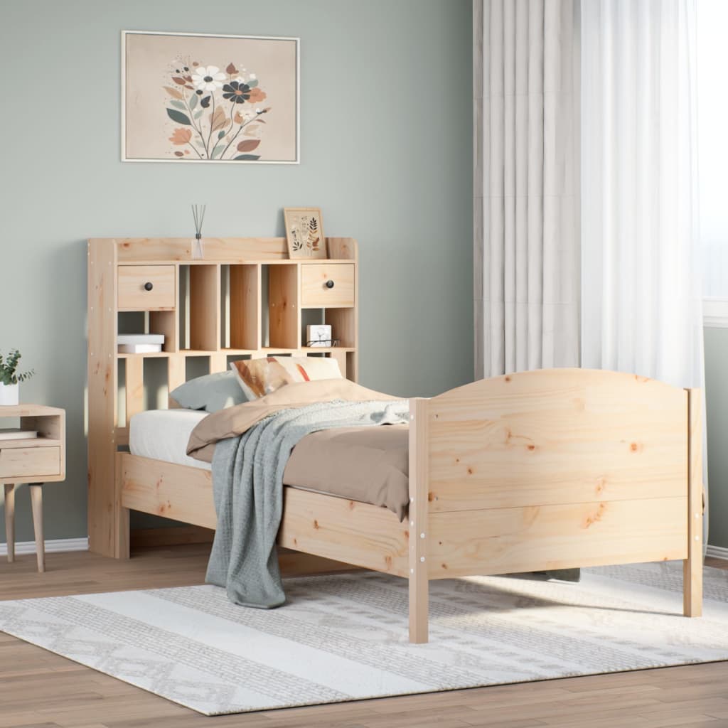 Seng med bokhylle uten madrass 100x200 cm heltre furu
