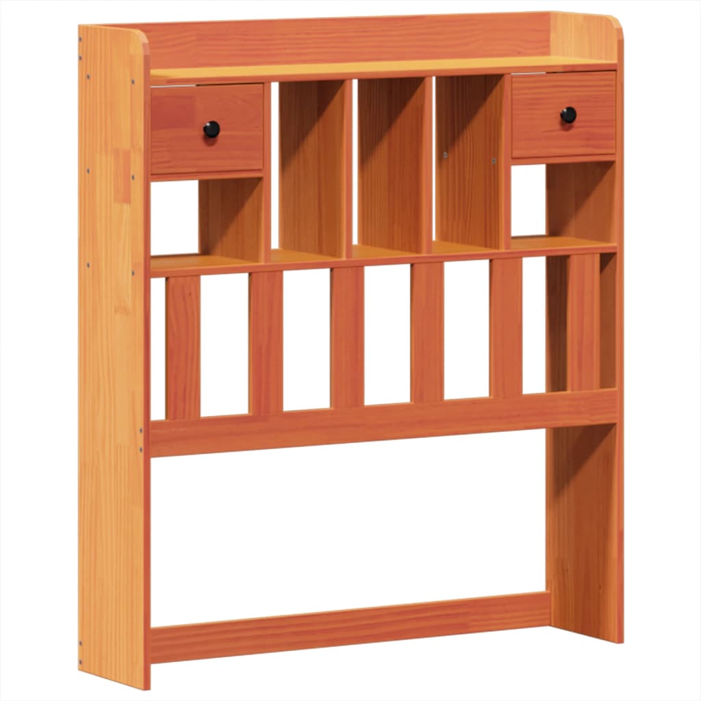 Seng med bokhylle uten madrass voksbrun 75x190 cm heltre furu