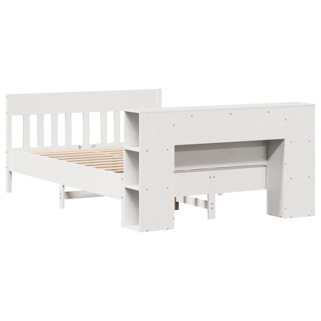 Seng med bokhylle uten madrass hvit 150x200 cm heltre furu