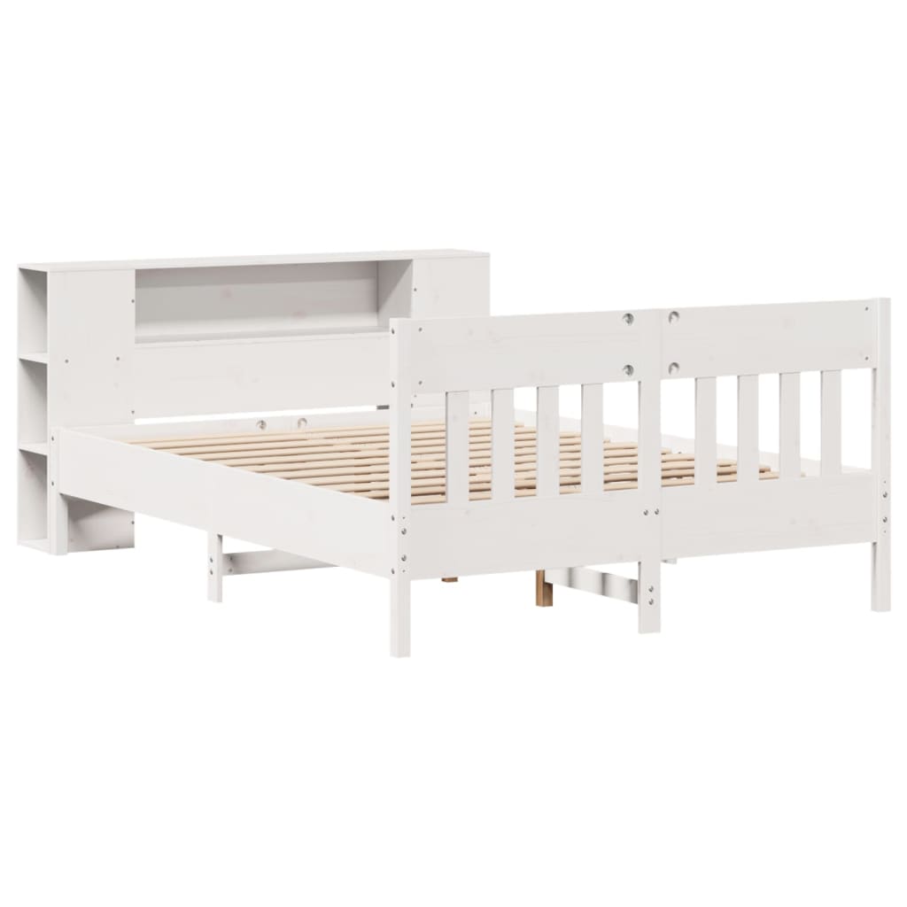 Seng med bokhylle uten madrass hvit 140x200 cm heltre furu