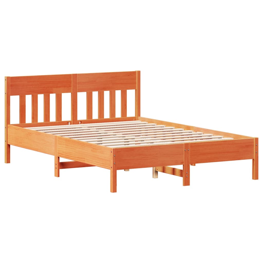 Seng med bokhylle uten madrass voksbrun 140x190 cm heltre furu