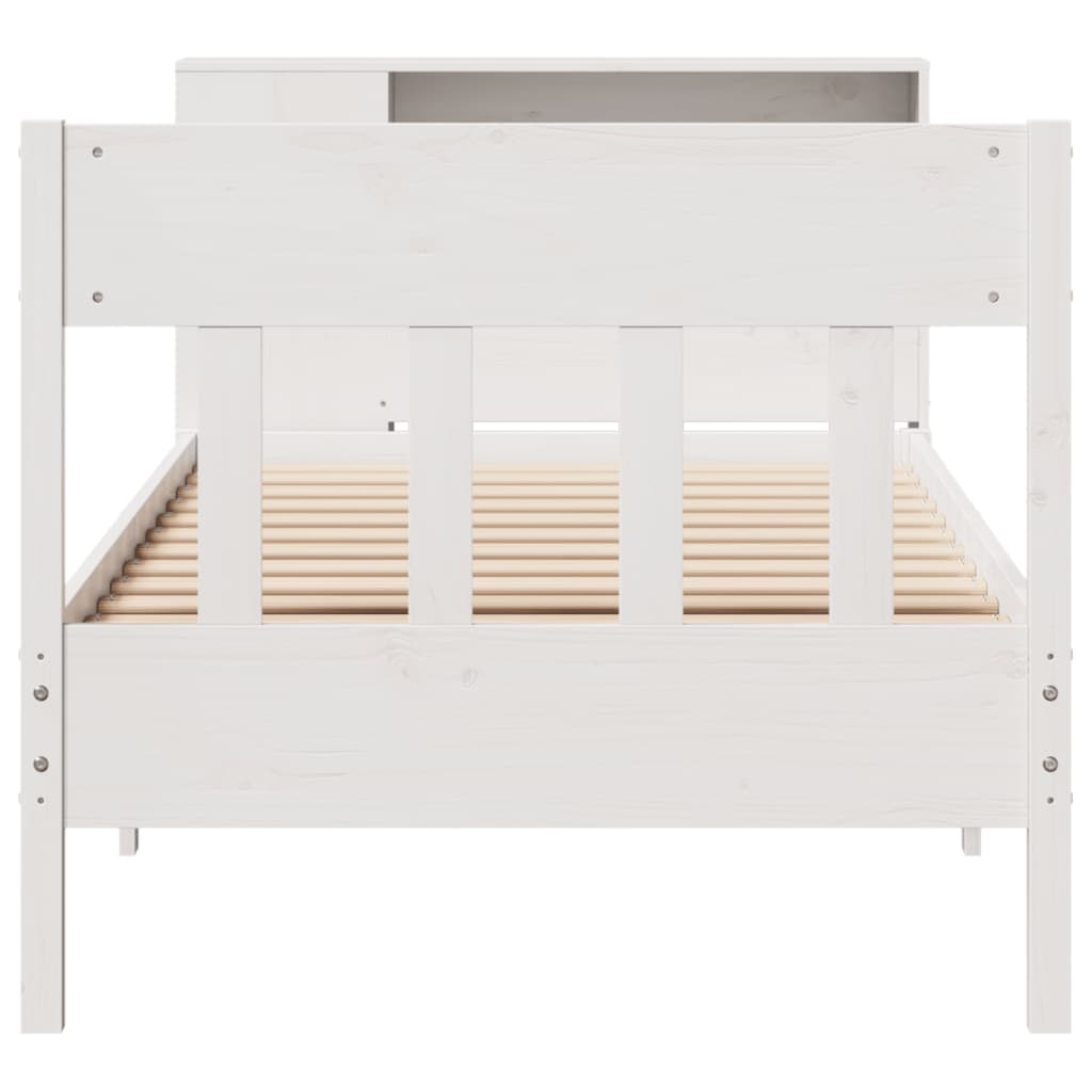 Seng med bokhylle uten madrass hvit 75x190 cm heltre furu