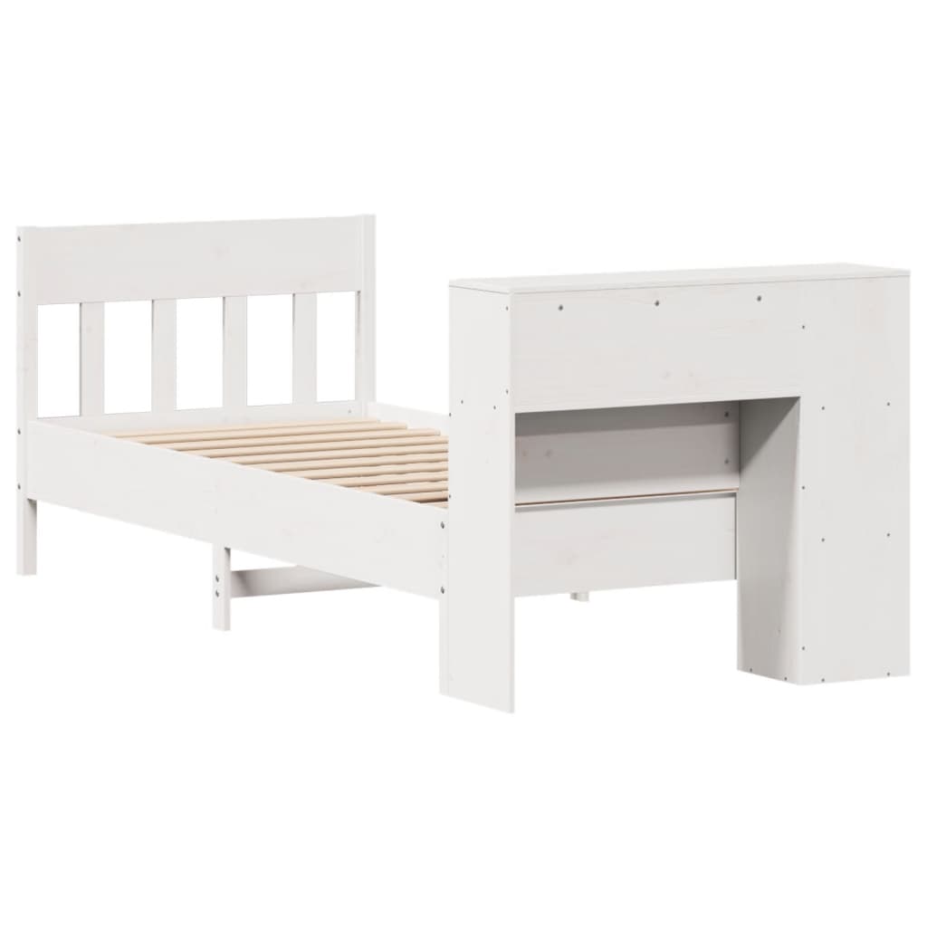 Seng med bokhylle uten madrass hvit 75x190 cm heltre furu