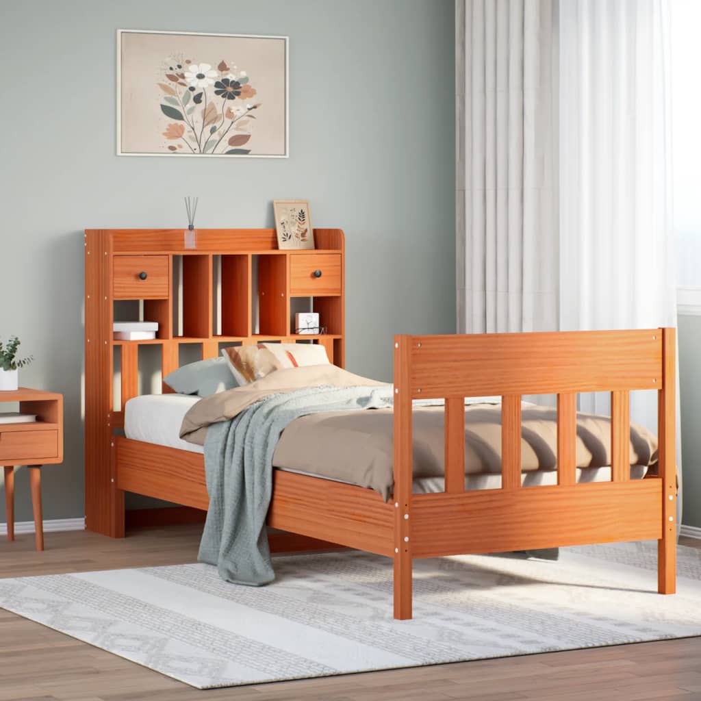 Sengeramme uten madrass voksbrun 75x190 cm heltre furu
