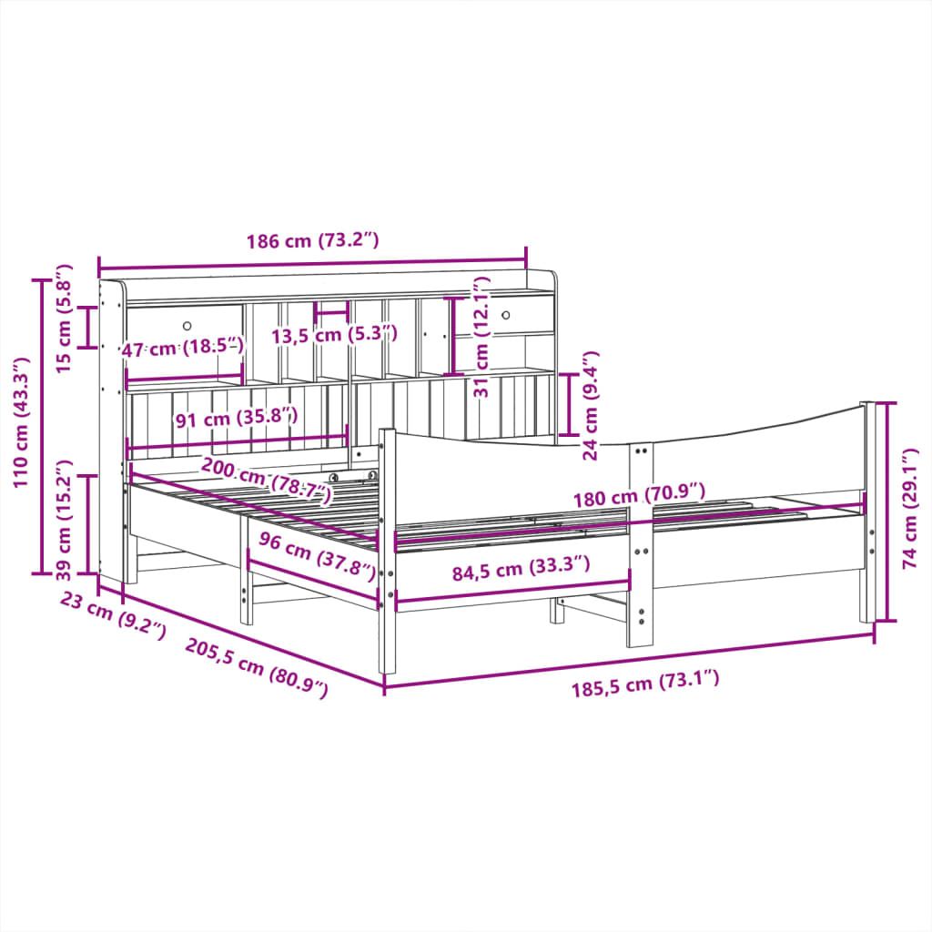 Sengeramme uten madrass 180x200 cm heltre furu