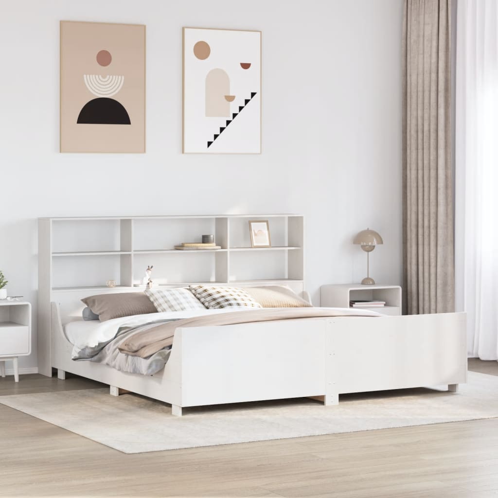Seng med bokhylle uten madrass hvit 180x200 cm heltre