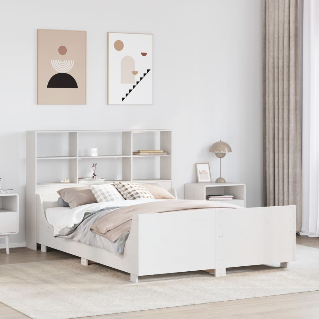 Seng med bokhylle uten madrass hvit 160x200 cm heltre
