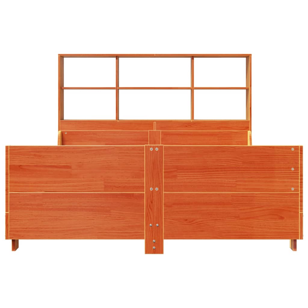 Seng med bokhylle uten madrass voksbrun 160x200 cm heltre