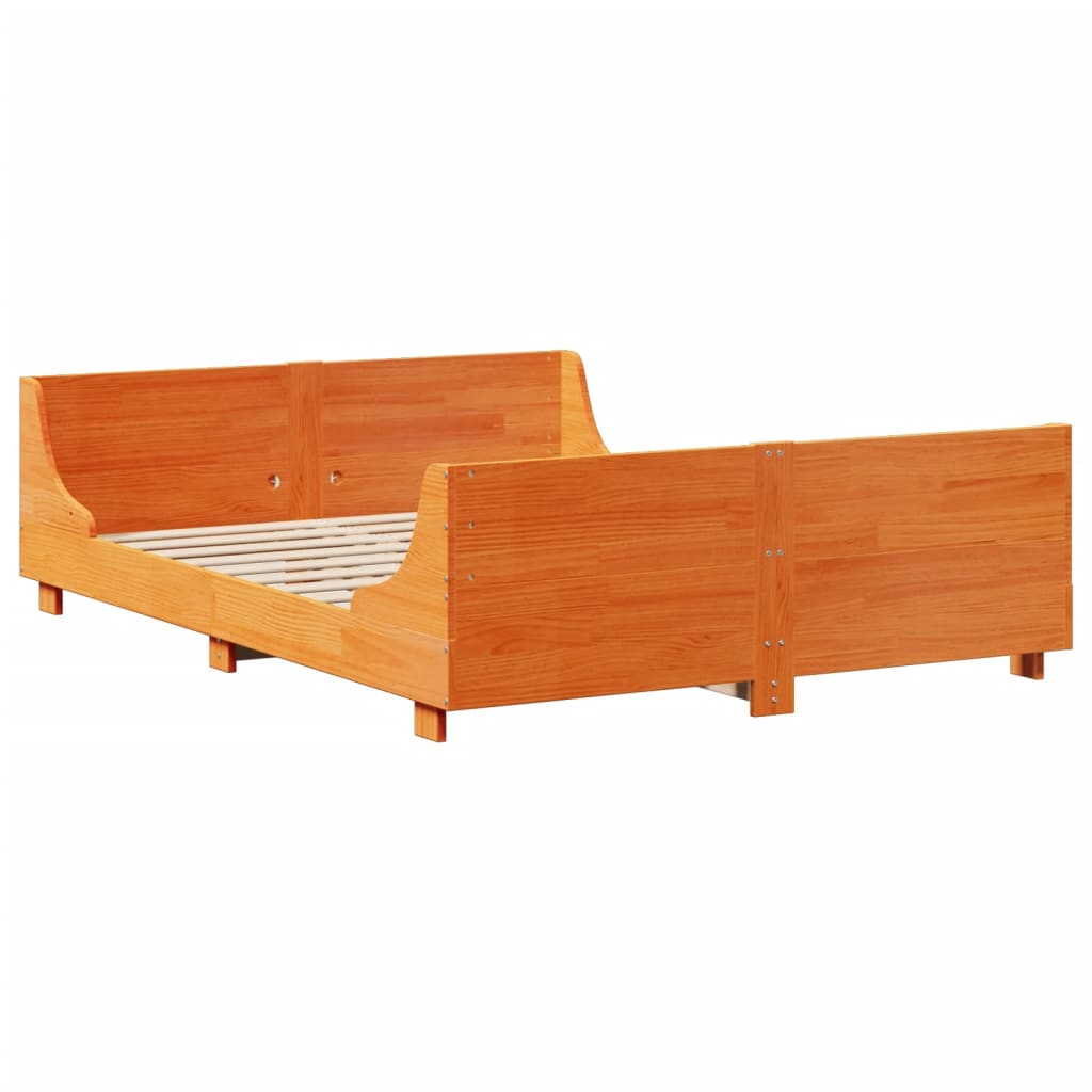 Seng med bokhylle uten madrass voksbrun 160x200 cm heltre