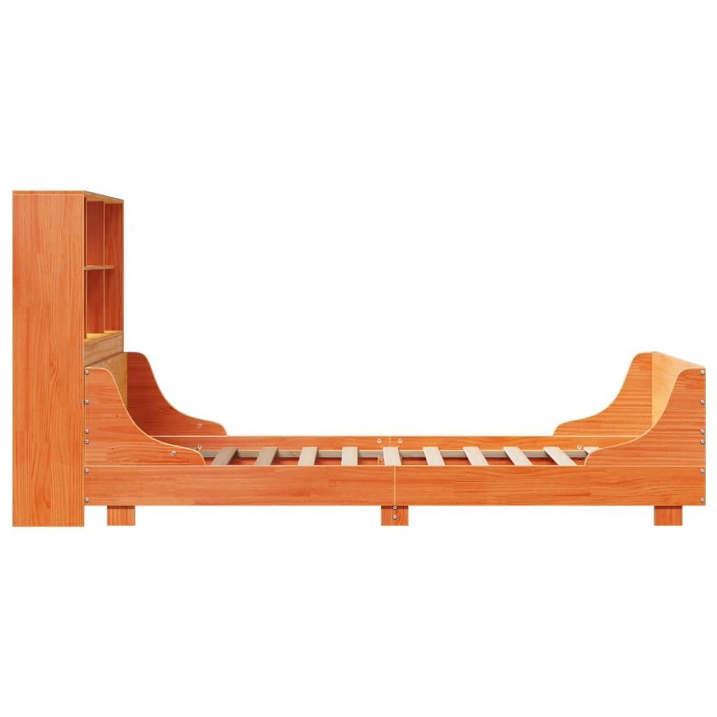 Seng med bokhylle uten madrass voksbrun 100x200 cm heltre