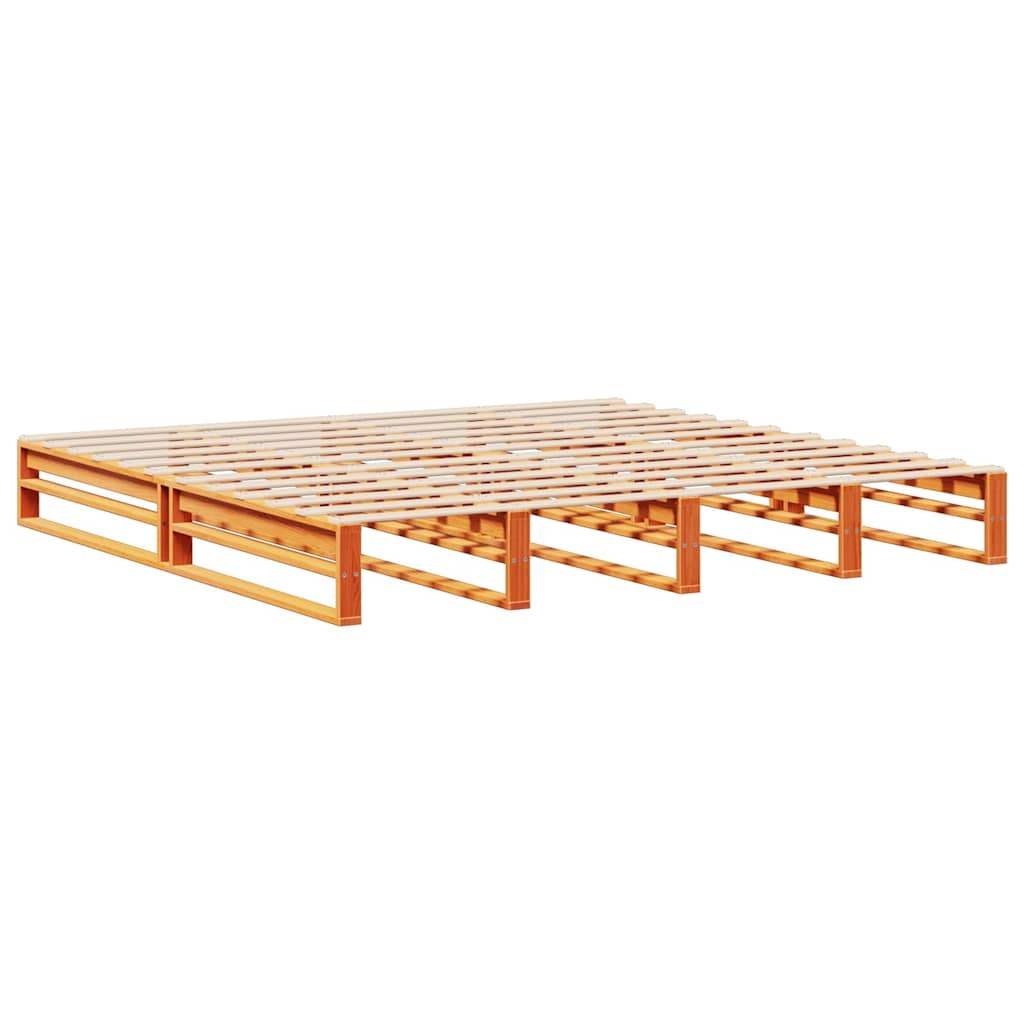 Seng med bokhylle uten madrass voksbrun 200x200 cm heltre