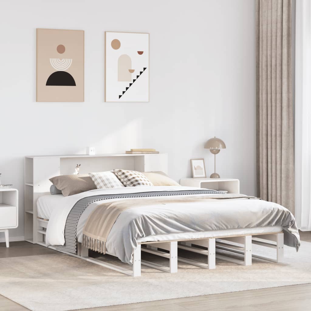 Seng med bokhylle uten madrass hvit 140x190 cm heltre