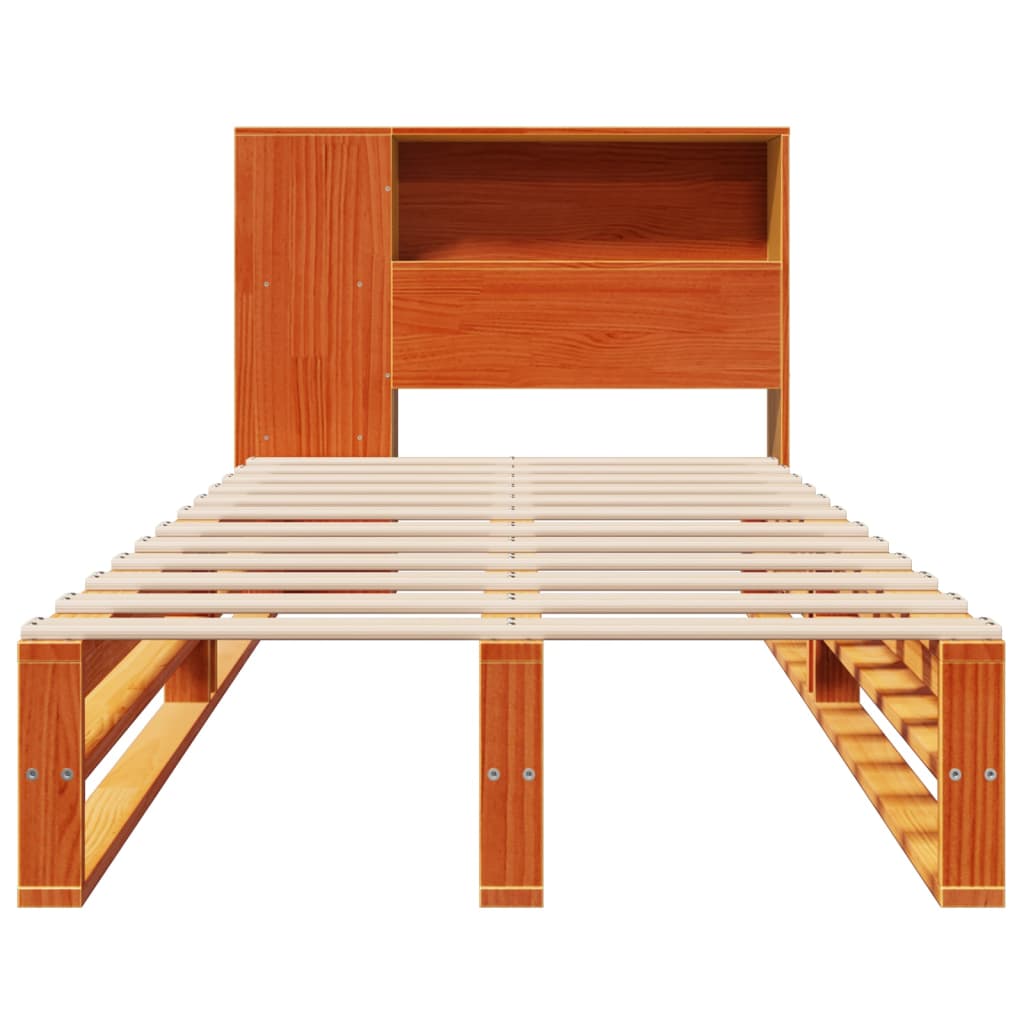 Seng med bokhylle uten madrass voksbrun 100x200 cm heltre