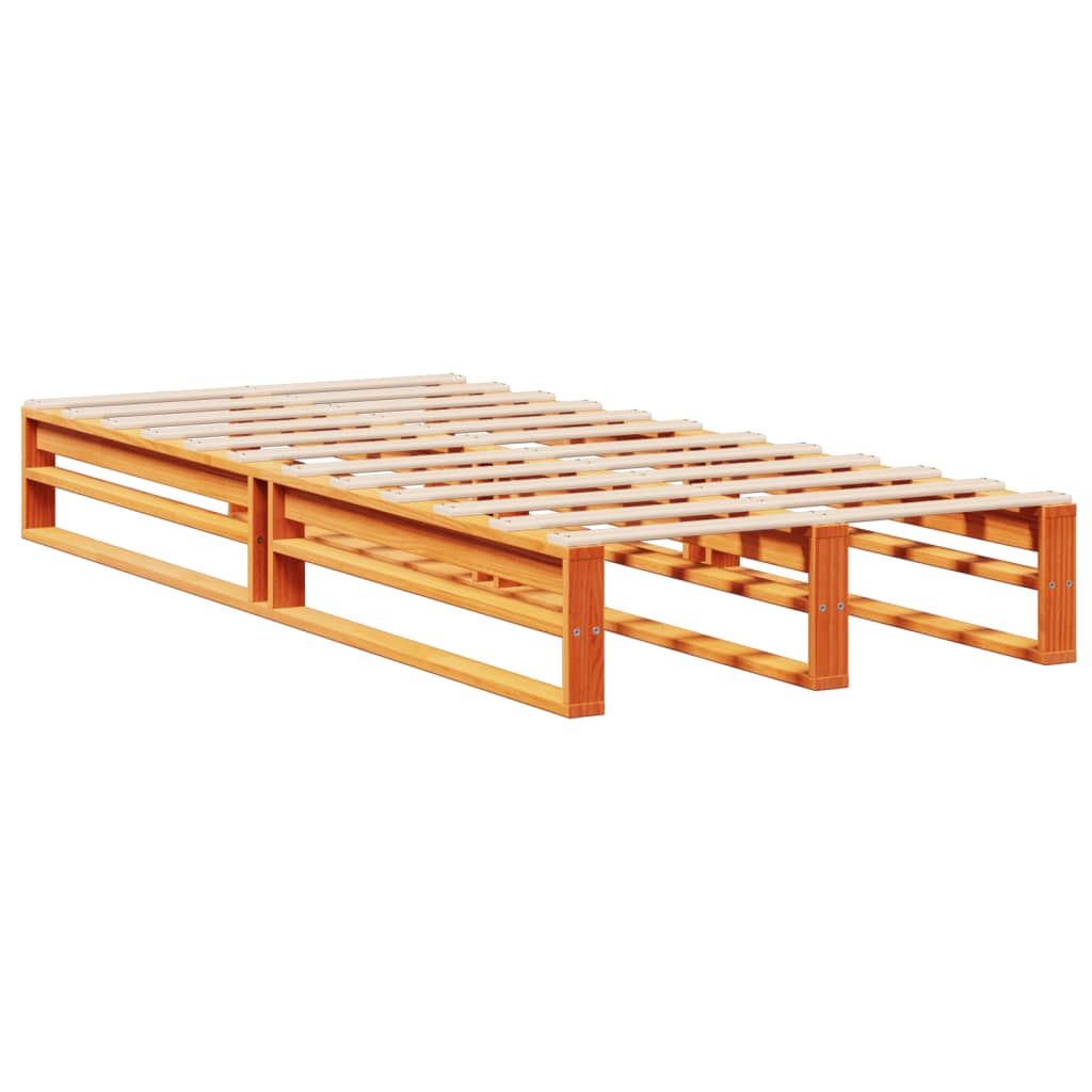 Seng med bokhylle uten madrass voksbrun 100x200 cm heltre