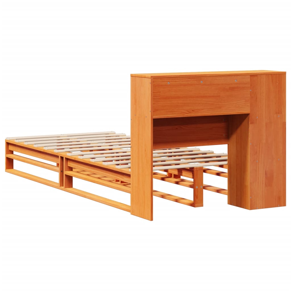 Seng med bokhylle uten madrass voksbrun 100x200 cm heltre