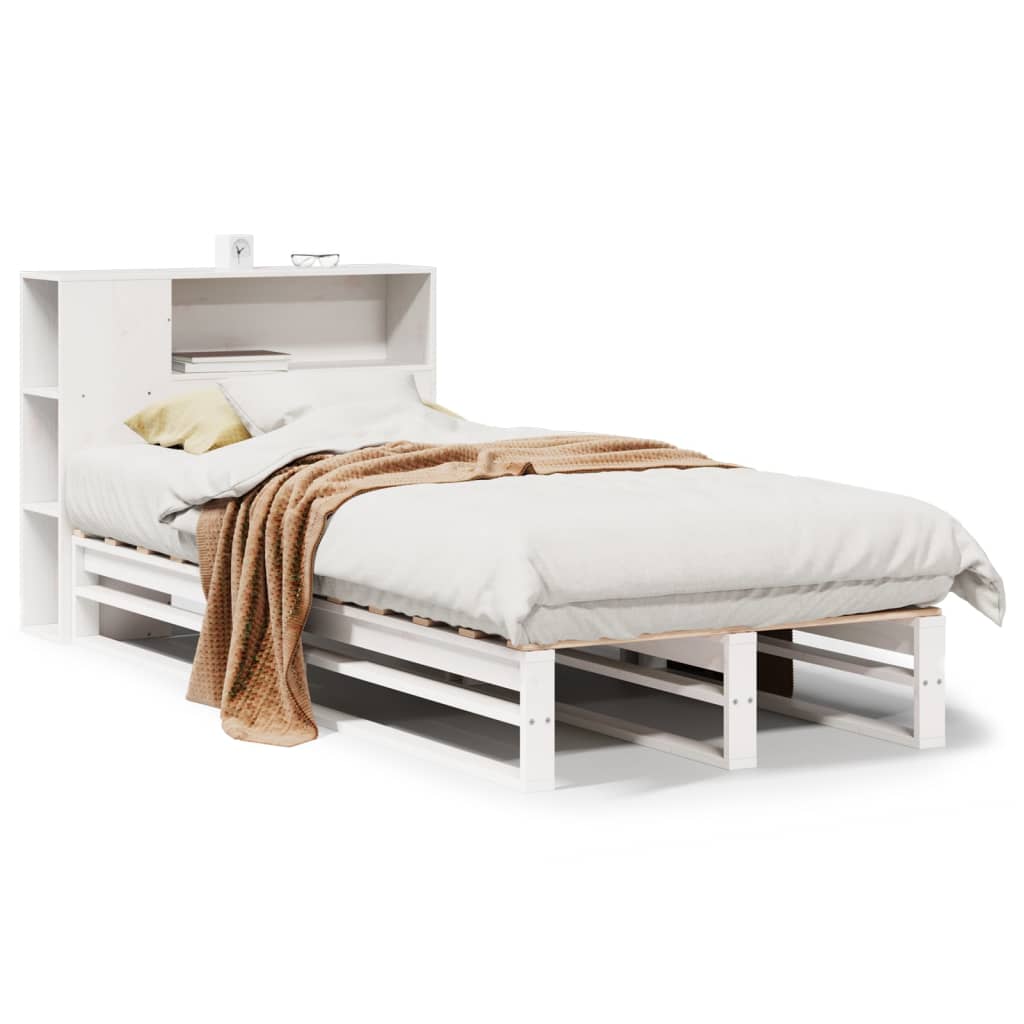 Seng med bokhylle uten madrass hvit 75x190 cm heltre
