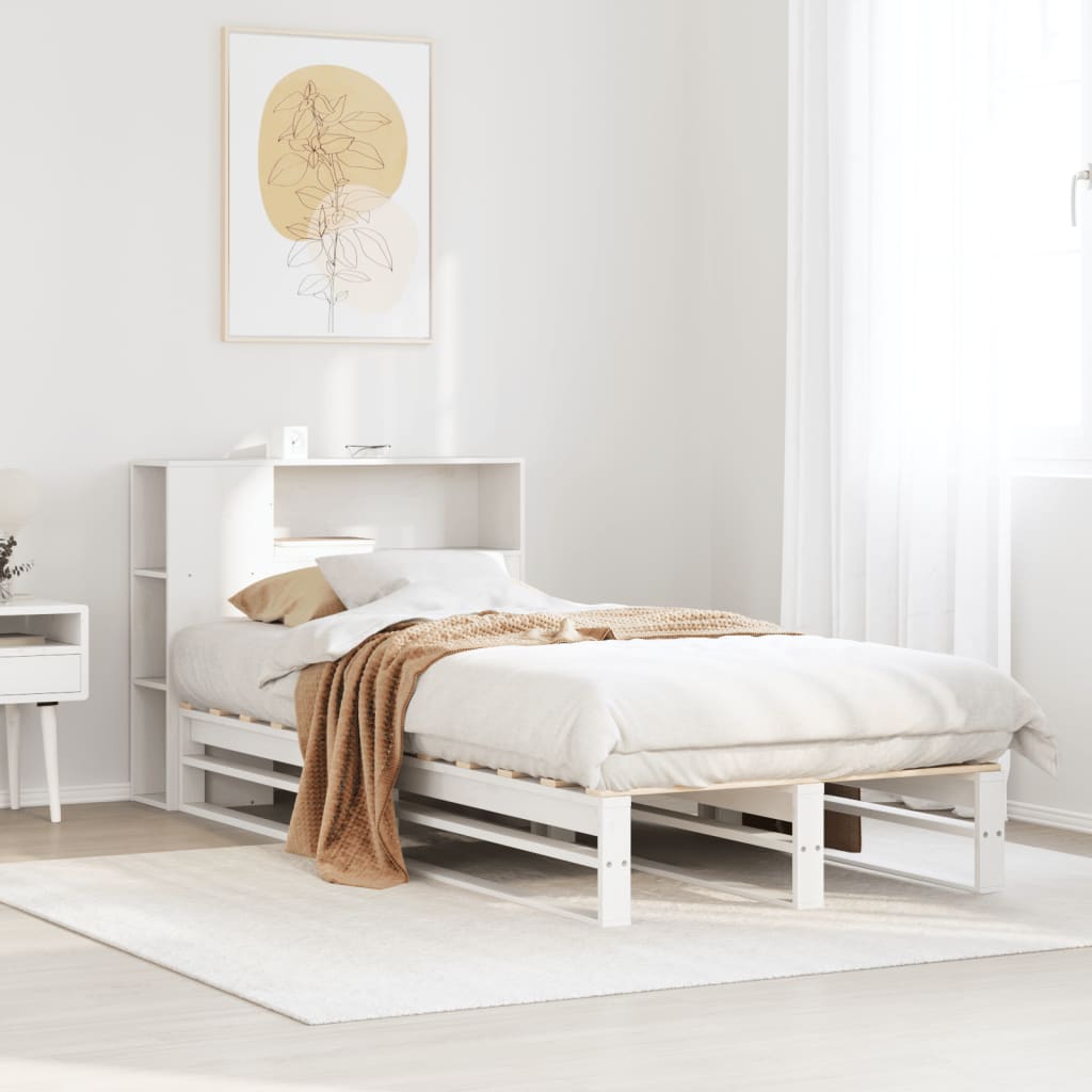 Seng med bokhylle uten madrass hvit 75x190 cm heltre