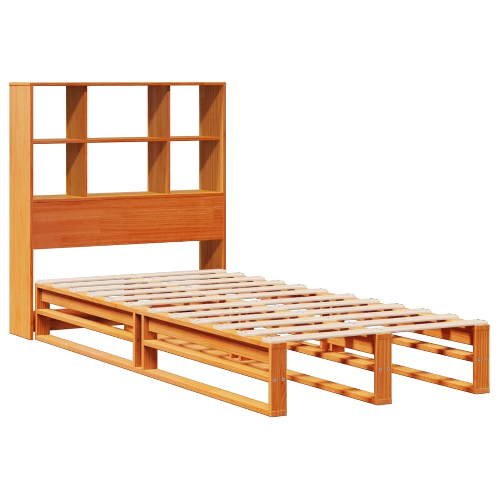 Seng med bokhylle uten madrass voksbrun 100x200 cm heltre