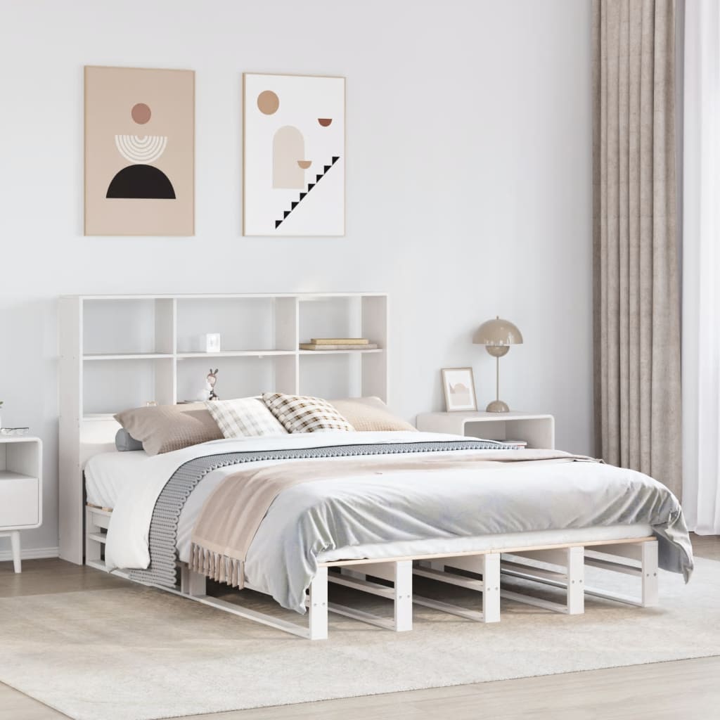 Seng med bokhylle uten madrass hvit 160x200 cm heltre