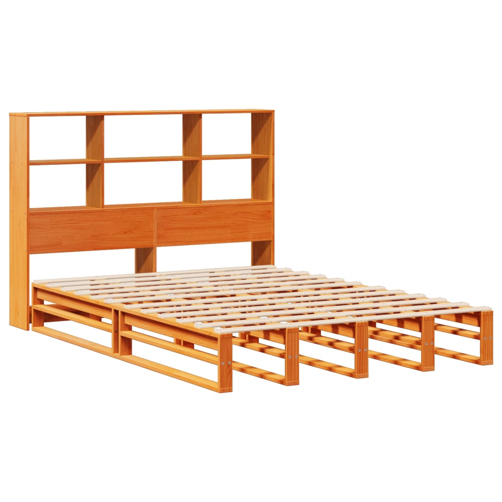 Seng med bokhylle uten madrass voksbrun 160x200 cm heltre