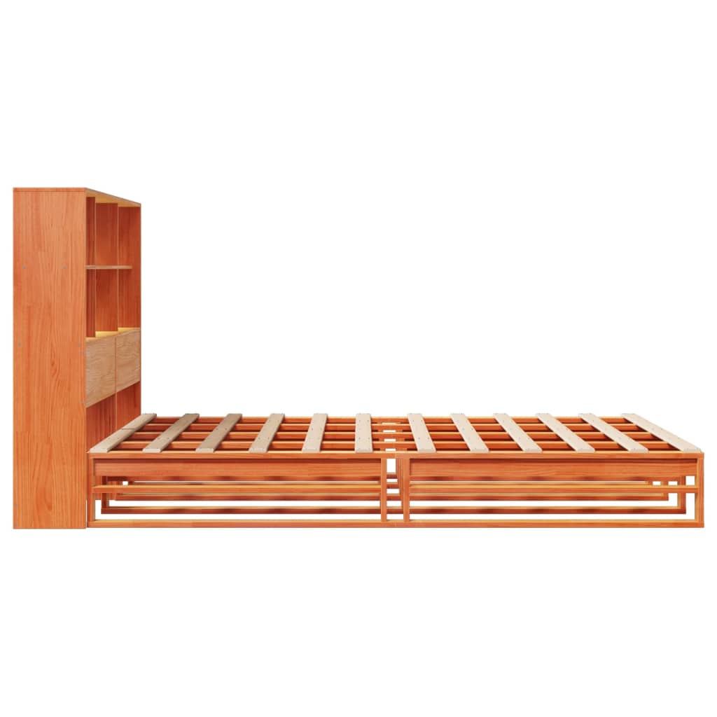 Seng med bokhylle uten madrass voksbrun 160x200 cm heltre