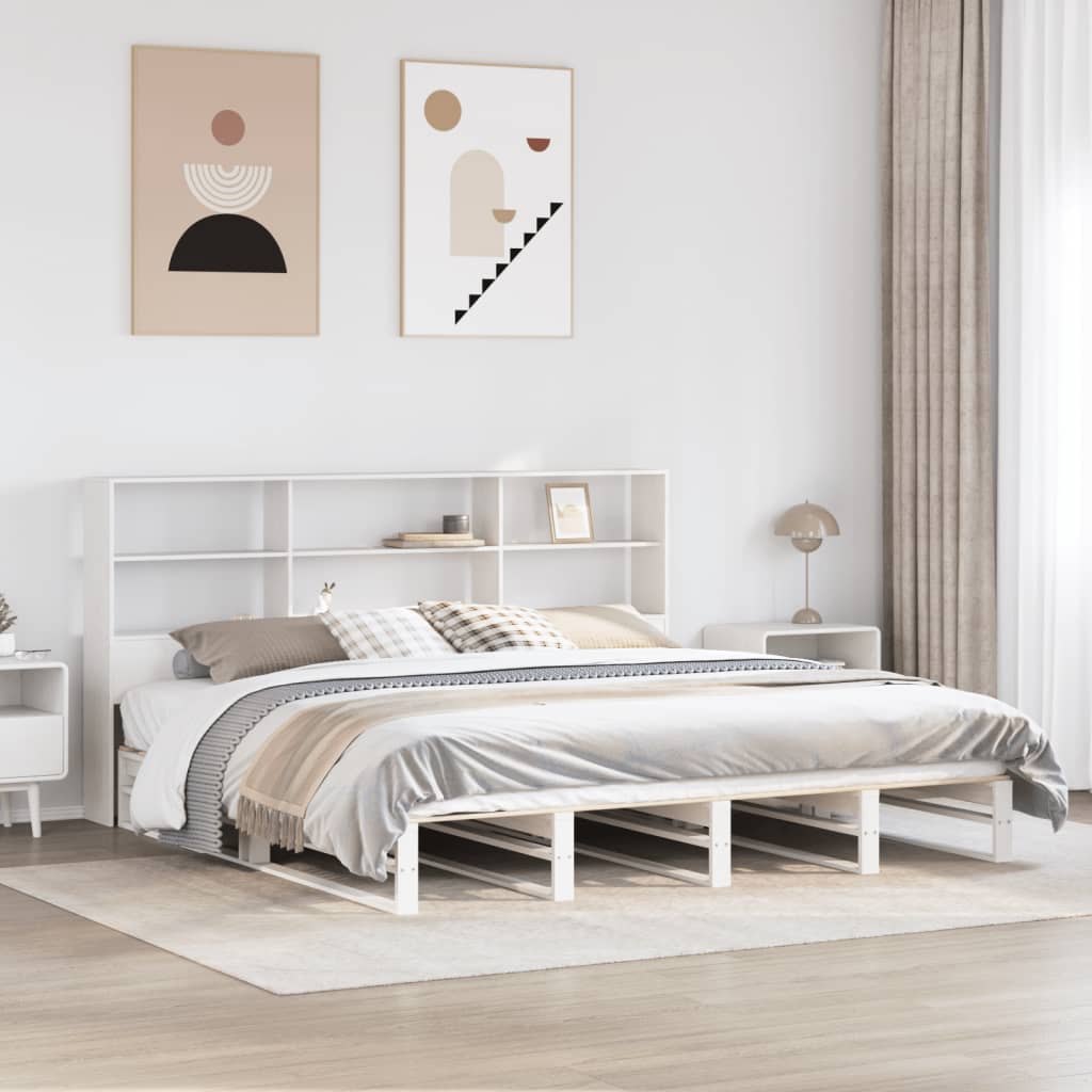 Seng med bokhylle uten madrass hvit 180x200 cm heltre