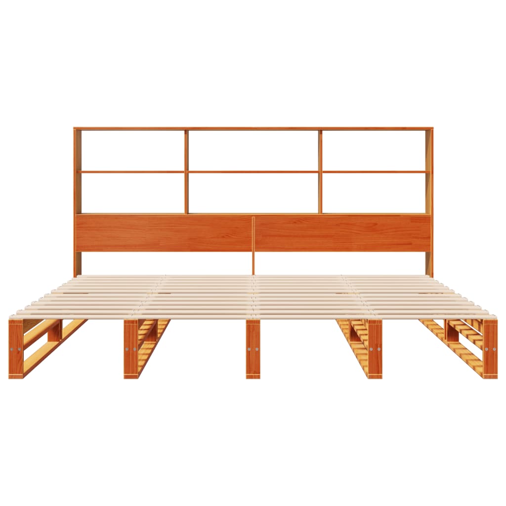 Seng med bokhylle uten madrass voksbrun 200x200 cm heltre