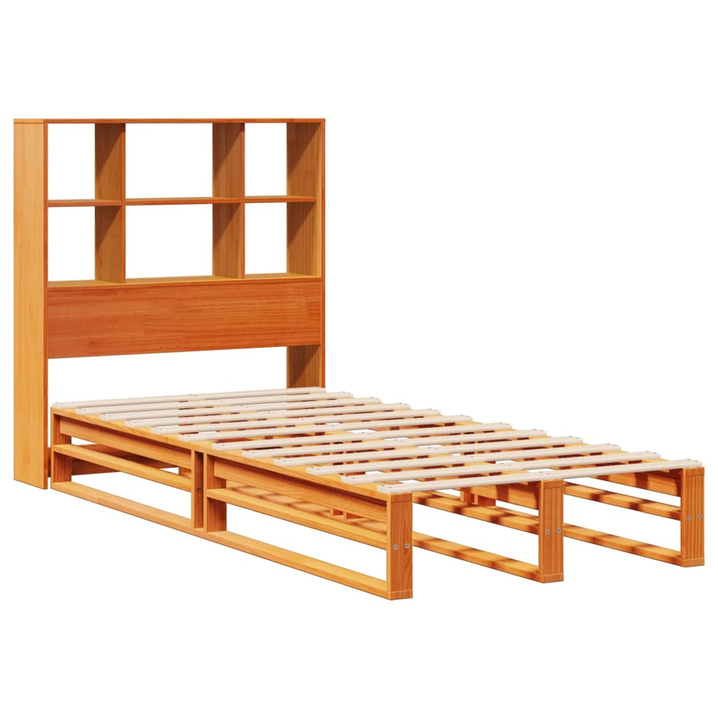 Seng med bokhylle uten madrass voksbrun 75x190 cm heltre
