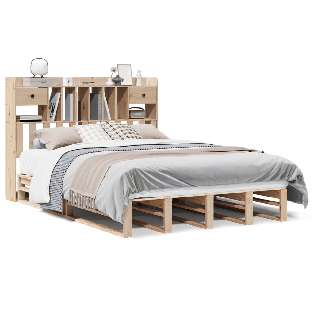 Seng med bokhylle uten madrass 140x200 cm heltre furu