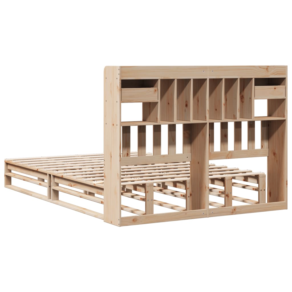 Seng med bokhylle uten madrass 140x200 cm heltre furu