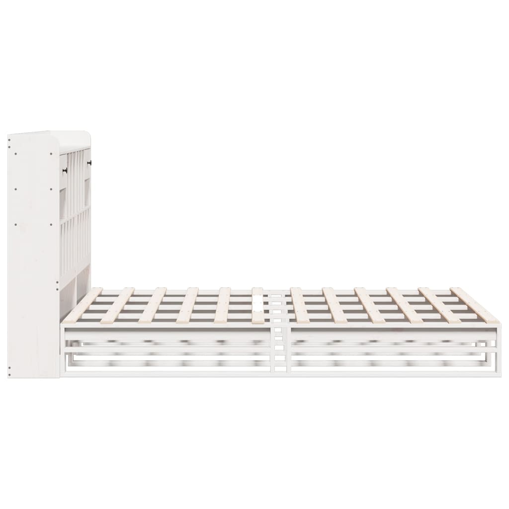 Seng med bokhylle uten madrass hvit 150x200 cm heltre furu