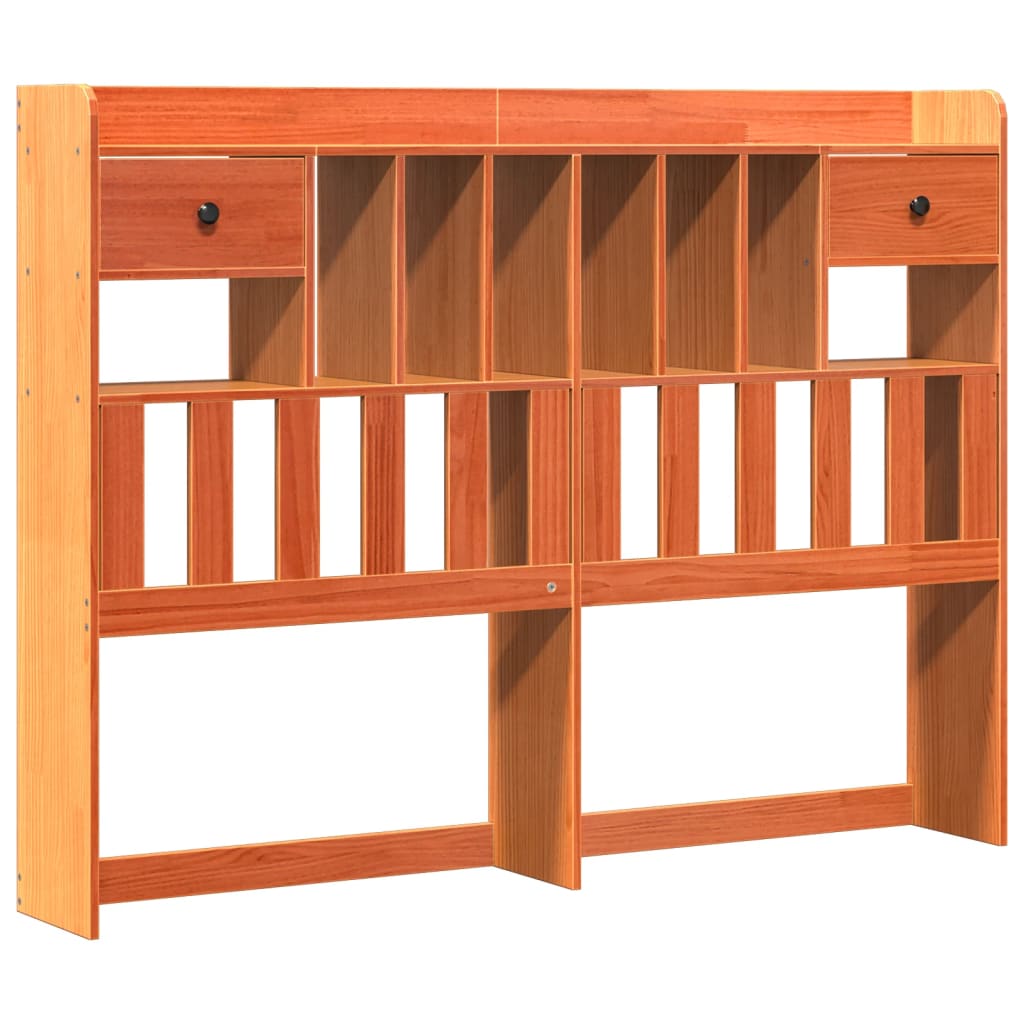 Seng med bokhylle uten madrass voksbrun 150x200 cm heltre furu